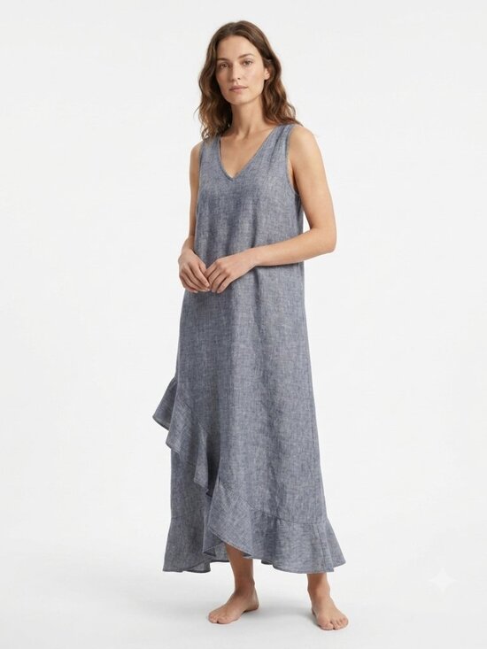 Lord & Taylor Dresses & Skirts - LORD & TAYLOR 100% LINEN BLUE CHAMBRAY SLEEVELESS V-NECK MAXI DRESS - XS